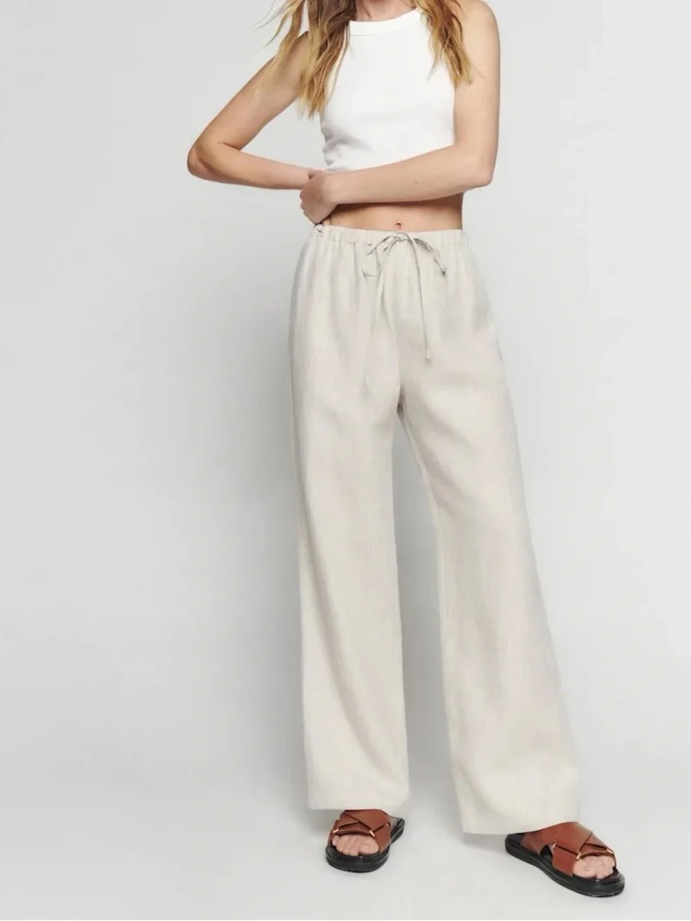 Reformation Olina Linen Pant in Oatmeal Beige Tan Size S NWOT